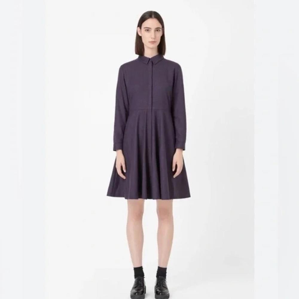 Cos Wool Checkered Button Front Collared A-Line P… - image 1